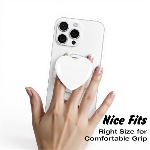 Svanove Heart Magnetic Phone Grip Compatible with Magsafe Phone Grip Holder, Cute Collapsible Glass Grips Stand Kickstand for iPhone Samsung, 3D Crystal Pretty Glitter Love Mag Safe Holder, White - color: White, style: Magnetic