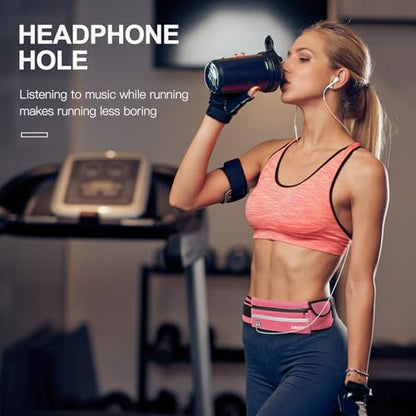 Jueachy Running Belts for Women Waterproof Fanny Pack Running Waist Pouch Phone holder Adjustable Sports Money Belt with Headphone Port - color: PK