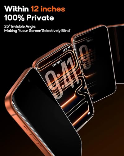 360° Privacy Screen Protector for iPhone 16/15,Full Coverage 9H+ Hardness Tempered Glass Easy Installation Anti Spy Private Bubble-Free