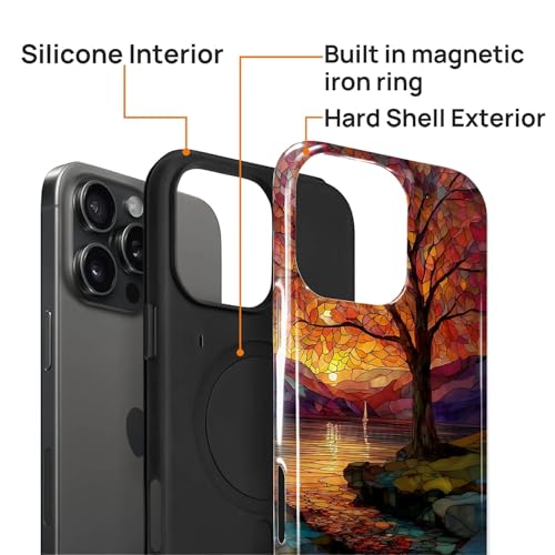 Magnetic Phone Case for iPhone 16 Pro Max,Compatible with MagSafe,Durable 2 Layers Full Covered Shockproof Protective Cover-Stained Glass Sunrise Fall Leaves - color: Stained Glass Sunrise Fall Leaves, size: iPhone 16 Pro Max