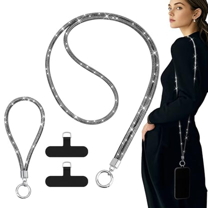 TiMOVO Rhinestone Phone Lanyard Crossbody Chain, Black - color: Black