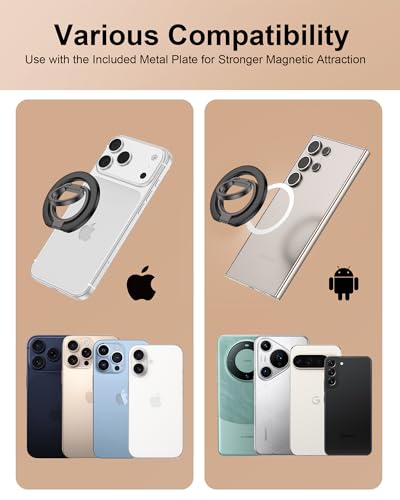 iPhone 17e MagSafe Phone Ring Holder Grip, Double Side Magnetic Grip Stand - color: Black