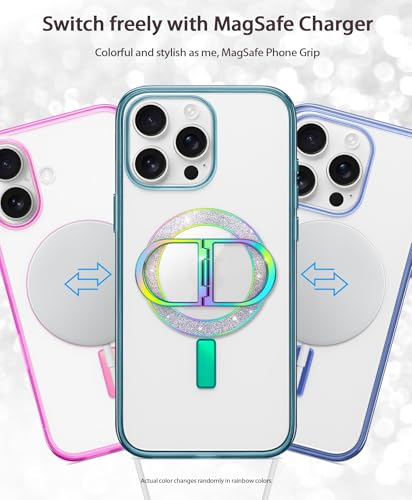 Magnetic Phone Ring Grip Finger Kickstand, Transparent Magnetic Phone Grip for iPhone 17 16 15 Pro Max Plus & Android (Colorful) - color: colorful