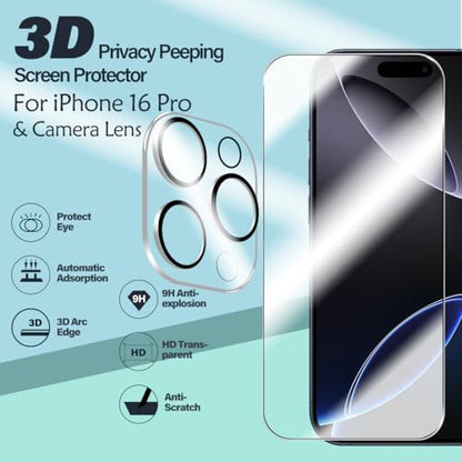 BIGFACE for iPhone 16 Pro Screen Protector + Camera Lens Protectors, [2 + 2 Pack] Premium HD Tempered Glass, Anti-Bubble 3D Curved Accuracy Film For iPhone 16 Pro(6.3 Inch) - size: iPhone 16 Pro(6.3")
