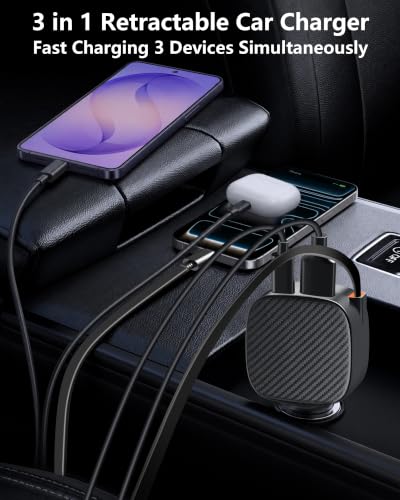 Apple MFi Certified Retractable Car Charger, 90W USB C Car Charger Adapter - color: Piano Black