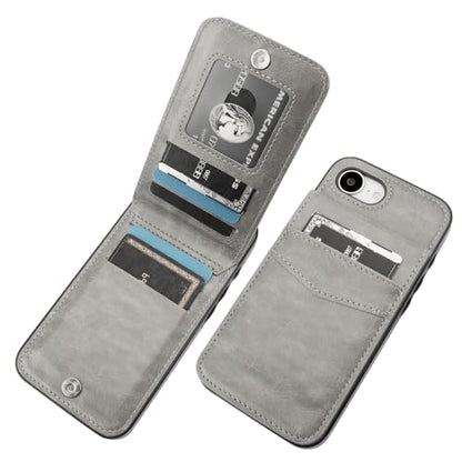 KIHUWEY for iPhone 17e/16e Wallet Case Card Holder Kickstand, Gray | Credit Card Slots, PU Leather, Magnetic Clasp, Flip Heavy Duty Protection Cover for Men and Women - color: Gray