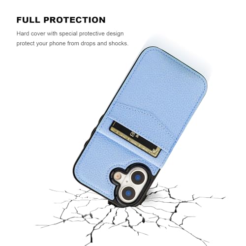 KIHUWEY for iPhone 17 Wallet Case Card Holder Kickstand, Lichee Light Blue | Credit Card Slots, PU Leather, Magnetic Clasp, Flip Heavy Duty Protection Cover for Men and Women - color: Lichee Light Blue