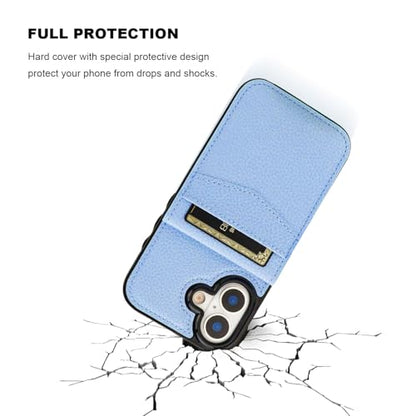 KIHUWEY for iPhone 17 Wallet Case Card Holder Kickstand, Lichee Light Blue | Credit Card Slots, PU Leather, Magnetic Clasp, Flip Heavy Duty Protection Cover for Men and Women - color: Lichee Light Blue