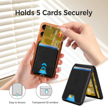 for MagSafe Wallet，Leather Magnetic Wallet for Phone with Adjustable Stand，5 Magnetic Credit Card Holder RFID Blocking for iPhone 17 16 15 14 13 12 Pro Max Air Series Cases(Slim-Black) - color: Slim-Black