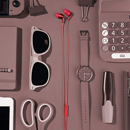 Panasonic ErgoFit Wired Earbuds with Microphone, 3.5mm Jack Headphones with Mic and Call Controller, Ergonomic Custom-Fit Earpieces (S/M/L), for Phones and Laptops - RP-TCM125-R (Red) - color: Red, size: S/M/L, style: With Mic