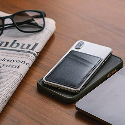Limvory Leather Phone Wallet, Stick On Credit Card Holder for Phone Case - color: Black