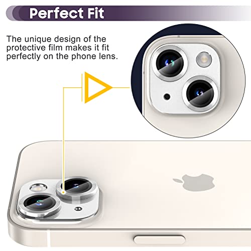 Suoman for iPhone 14 6.1 inch/iPhone 14 Plus 6.7 inch Camera Lens Protector, 9H Tempered Glass Film, [Does not Affect Night Shots] Metal Lens Protective Cover - Silver - color: Silver
