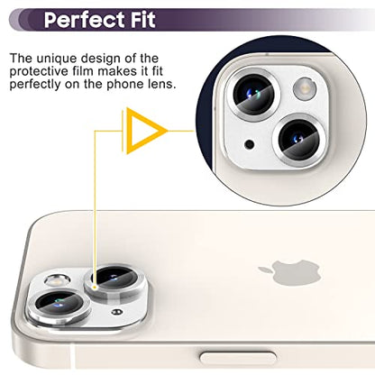 Suoman for iPhone 14 6.1 inch/iPhone 14 Plus 6.7 inch Camera Lens Protector, 9H Tempered Glass Film, [Does not Affect Night Shots] Metal Lens Protective Cover - Silver - color: Silver