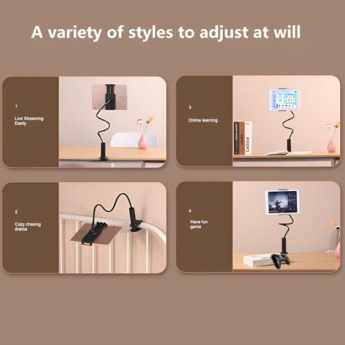2-in-1 Gooseneck Phone & Tablet Holder for Bed, Flexible Clamp Mount & Overhead Stand for Desk & Headboard, Compatible with iPhone 17/16/15/14 and 4–10.6" Devices (Black) - color: Black