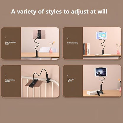 2-in-1 Gooseneck Phone & Tablet Holder for Bed, Flexible Clamp Mount & Overhead Stand for Desk & Headboard, Compatible with iPhone 17/16/15/14 and 4–10.6" Devices (Black) - color: Black