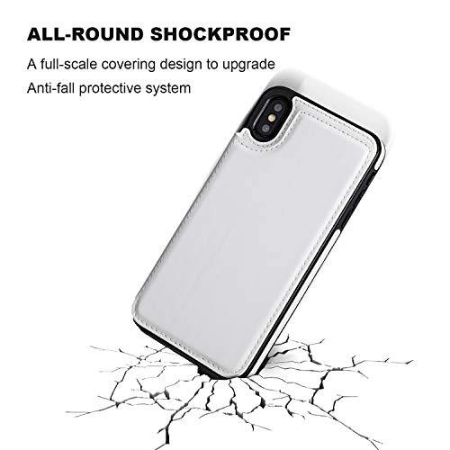 ONETOP for iPhone Xs Max Wallet Case with Credit Card Holder,White | Kickstand,ID/Cash Holder,Case Wallet with Card Slots,Double Magnetic Clasp,Durable PU Leather Shockproof Cover for Women Men - color: iPhone Xs Max 6.5" White