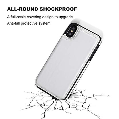 ONETOP for iPhone Xs Max Wallet Case with Credit Card Holder,White | Kickstand,ID/Cash Holder,Case Wallet with Card Slots,Double Magnetic Clasp,Durable PU Leather Shockproof Cover for Women Men - color: iPhone Xs Max 6.5" White