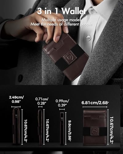 iwantit 3 in 1 Magsafe Wallet Men: Bifold Wallet + Magnetic Wallet for iPhone - Detachable Cash Strap, Smart Pop Up Card Holder, ID Window, Premium Leather (Vegetable-tanned Brown) - color: Vegetable-tanned Brown