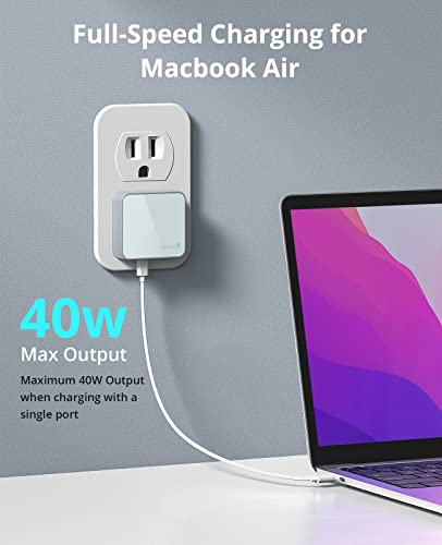 Nekmit Dual Port USB C Wall Charger, 40W PD Fast Charging USB C Wall Plug Adapter, Flat Thin Slim Charger Block for iPhone 17/17 Pro/17 Pro Max, Galaxy, MacBook Air, iPad, AirPods and More - color: Blue