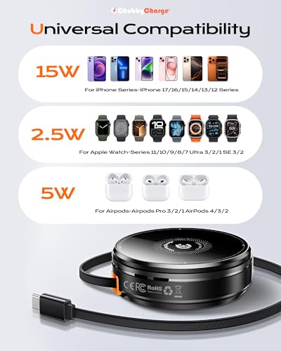 3 in 1 Wireless Charger for iPhone, Watch & AirPods, Black - color: Black