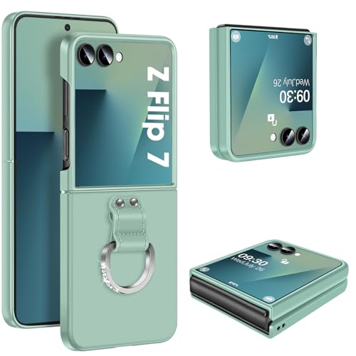 Z Flip 7 Case for Samsung Galaxy Z Flip7 5G, Ring Case for Women Silky Touch Slim Hard PC Matte Back Cover Ultra Thin Z Flip 7 Phone Case Anti-Scratch Protective Cases for Samsung Z Flip 7 5G (Mint) - color: Mint