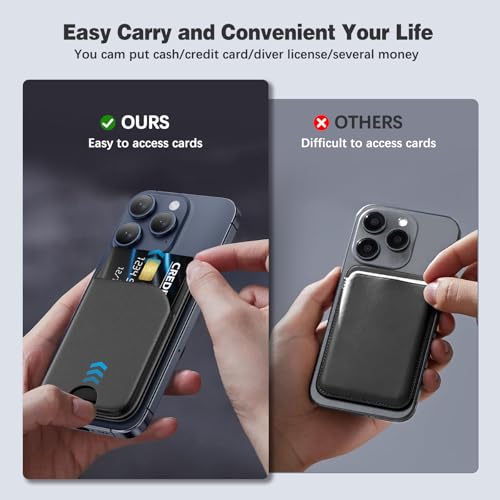 QYQBOON Mag-Safe Wallet Magnetic Wallet for Phone Lightweight Magnetic Phone Pouch Stand Adjustable Leather Mag-Safe Card Holder for iPhone 17/16/15/14/13/12 Series, Not for iPhone 13/12 Mini (Black) - color: Black