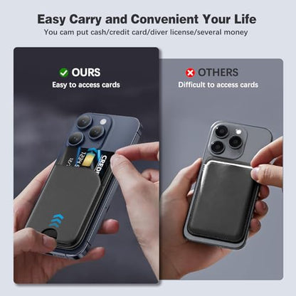 QYQBOON Mag-Safe Wallet Magnetic Wallet for Phone Lightweight Magnetic Phone Pouch Stand Adjustable Leather Mag-Safe Card Holder for iPhone 17/16/15/14/13/12 Series, Not for iPhone 13/12 Mini (Black) - color: Black