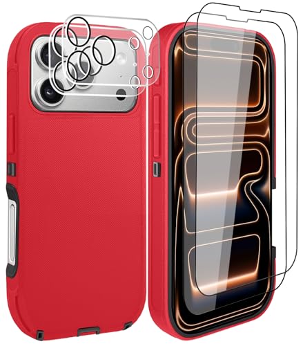 for iPhone 17 Pro Max Case with 2 Camera Lens Protector & 2 Screen Protector, Heavy Duty Full Body Protective Phone Case 6.9" (RedBlack) - color: 17 Pro Max-RedBlack