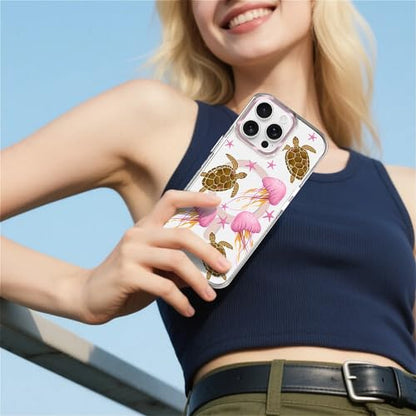 VisEnt Clear Case for iPhone 14 Pro Max, Magnetic Phone Case, Transparent Slim Cover, Military Grade Protection, Shockproof, Anti-Yellowing, Scratch Resistant, Pink Jellyfish Sea Turtle - color: Pink Jellyfish Sea Turtle, size: Iphone 14 Pro Max