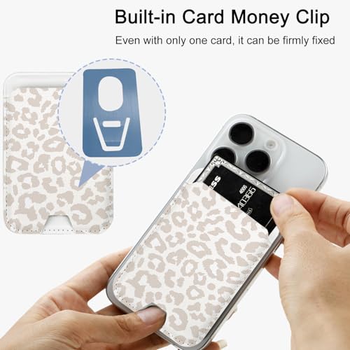 uCOLOR Upgraded Magnetic Cell Phone Wallet Card Holder-Compatible with MagSafe for iPhone 17/16/15/14/13/12 Series, Leather Magnetic Phone Wallet (Beige Leopard) - color: Beige Leopard