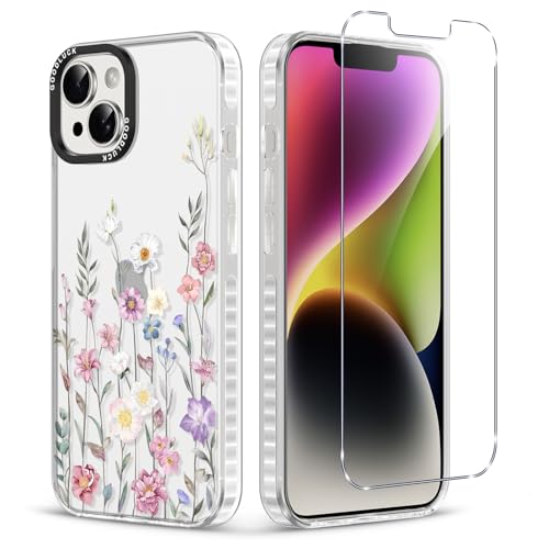 Flower Phone Case for iPhone 14/iPhone 13 with Screen Protector, Clear Soft Slim Protective Shockproof Floral Phone Cover for Women Girls, Cute Floral Case for iPhone 14/iPhone 13 (Branch Flower) - color: Branch Flower, size: iPhone 13/14