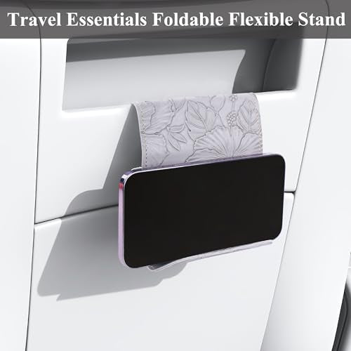 Airplane Travel Essentials for Flying Flex Flap Cell Phone Holder & Flexible Tablet Stand for Desk, Bed, Treadmill, Home & in-Flight Airplane Travel Accessories(1-Carved Grey) - color: 1-Carved Grey
