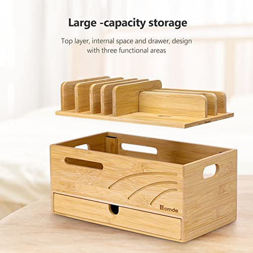 Homde Bamboo Charging Station Organizer: 6 Compartments and Drawer - color: Natural