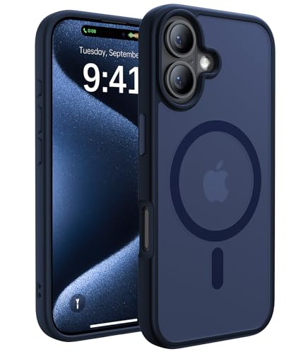 CAHEJILU Magnetic for iPhone 16 Case,[Compatible with MagSafe][Military Grade Drop Protection] Anti-Fingerprint Translucent Matte Shockproof Protective Case for iPhone 16 Phone Case 6.1",Deep Blue - color: A3-Deep Blue