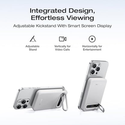 EF ECOFLOW Rapid Mag Power Bank, Qi2 Certified 15W Ultra-Fast MagSafe-Compatible Portable Charger, 10,000mAh Magnetic Power Charger with Foldable Stand, for iPhone 17/16/15. - color: White