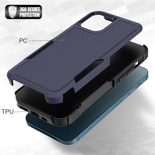 for iPhone 12 / iPhone 12 PRO Case: Dual Layer Protective Heavy Duty Cell Phone Case Shockproof Rugged Bumper Tough with Screen Protector - Military Grade Drop Tested for iPhone 12/12 PRO, Blue - color: Navy Blue (PC) + Black (TPU)