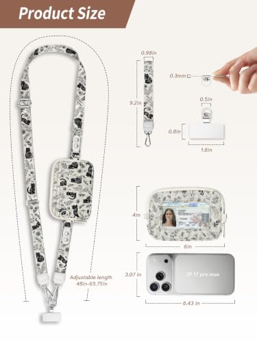 Clip and Go Strap for Phone with Wallet Crossbody Lanyard Boho Cat - color: Cats Flowers