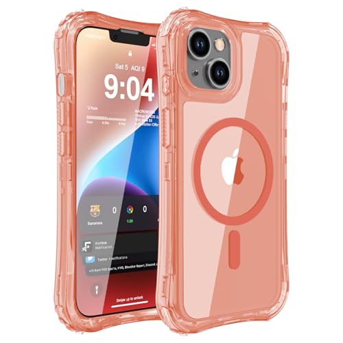 WRJ Magnetic Clear for iPhone 13 Case,iPhone 14 Case,[Compatible with MagSafe][Military Grade Drop Protection] Transparent Full Body Shockproof Protective Phone Case-Orange - color: Orange, style: Transparent