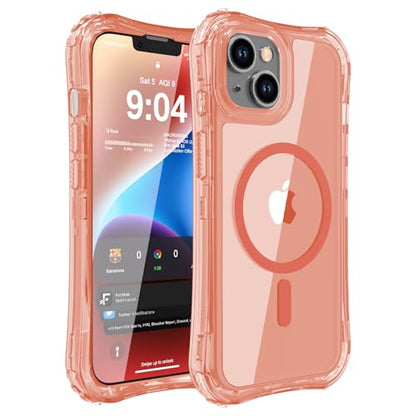 WRJ Magnetic Clear for iPhone 13 Case,iPhone 14 Case,[Compatible with MagSafe][Military Grade Drop Protection] Transparent Full Body Shockproof Protective Phone Case-Orange - color: Orange, style: Transparent