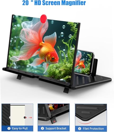 20 inch Screen Magnifier for Cell Phone – 3D HD Magnifing Screen Enlarger Projector for Movies Videos and Gaming – Foldable Phone Stand Holder with Screen Amplifier–Supports All Smartphones (Red-20‘’) - size: Red-20‘’