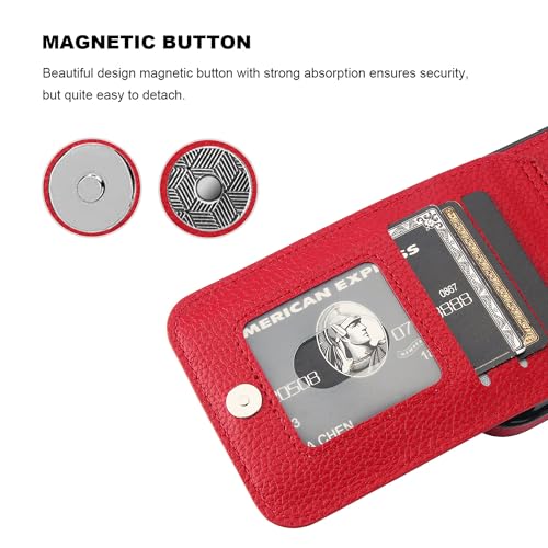 KIHUWEY Compatible with iPhone 14 Pro Max Case Wallet with Credit Card Holder, Flip Premium Leather Magnetic Clasp Kickstand Heavy Duty Protective Cover for iPhone 14 Pro Max 6.7 Inch (Lichee Red) - color: Lichee Red