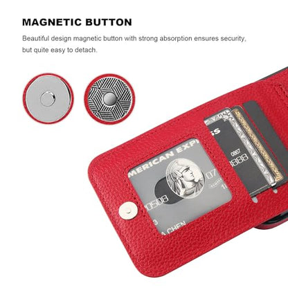 KIHUWEY Compatible with iPhone 14 Pro Max Case Wallet with Credit Card Holder, Flip Premium Leather Magnetic Clasp Kickstand Heavy Duty Protective Cover for iPhone 14 Pro Max 6.7 Inch (Lichee Red) - color: Lichee Red
