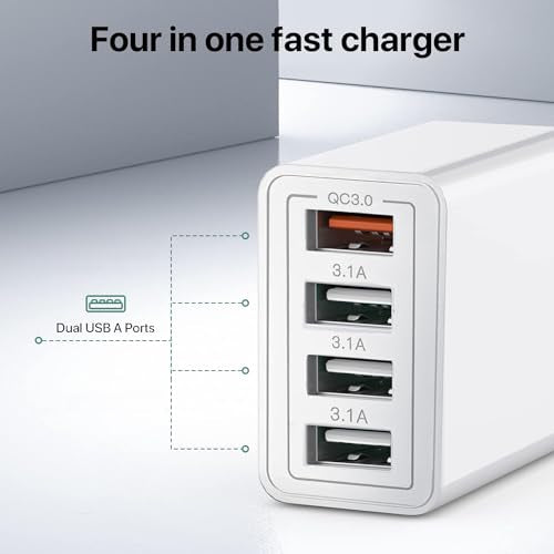 USB Charger, 4 Port USBA Wall Charging Block, Fast Charge QC 3.0 Plug Adapter Compatible with iPhone 12/13/14/15/XS/XS Max/XR/X, LG, Google Pixel and More - color: 1 Pack-4-USB-A