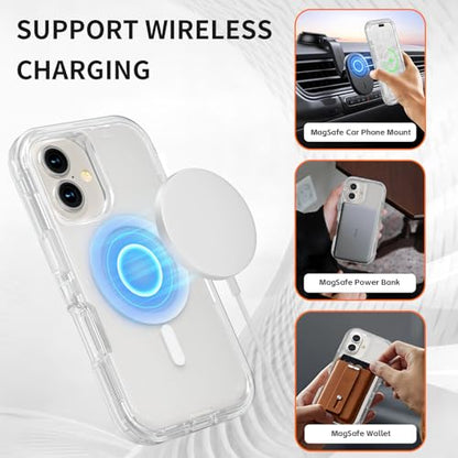 Follaroma Magnetic for iPhone 16 Plus Case, Heavy Duty Phone Cases, Clear | Compatible with MagSafe, Heavy Duty Shock proof Protection, Military-Grade Anti-Drop, Dual Layer Transparent Protective Cover - color: Clear, size: iPhone 16 Plus 6.7''