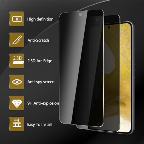 2 Pack Privacy Screen Protector for Samsung Galaxy S22/S23 5G, Anti Spy Tempered Glass 9H Hardness, Black Protector Anti Spy, Bubble Free, Anti-Scratch - size: Galaxy S22/S23 FK2