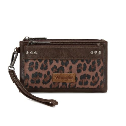 Montana West X Wrangler Western Women's Wallets Large Minimalist Phone Wallet for Ladies Female Double Zipper Cash Wallet with Rfid Lining - color: Coffee