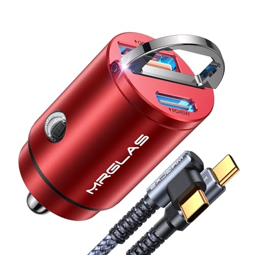 MRGLAS 90W USB C Car Charger Fast Charge, Flush Fit,Extra 3.3ft USB C Cable - color: Red