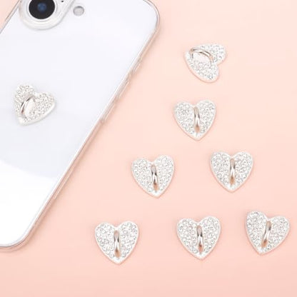 8pcs Rhinestone Heart Phone Charm Holder, 0.83inch Cell Phone Charm Hook - color: silver, size: 2.1cm