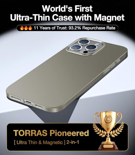 TORRAS Magnetic Slim Fit Case for iPhone 16 Pro, 6.3 inch, Ultra-Thin Compatible with MagSafe, Lightweight Matte Anti-Scratch Hard PC Cover Phone Case, Natural Titanium - color: 2-Natural Titanium