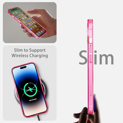 JJGoo Compatiable with iPhone 14 Pro Max Case Clear, Transparent Shockproof Phone Case, Slim Anti-Scratch Hard PC Back Protective Cover Bumper, Transparent Pink - color: Transparent Pink